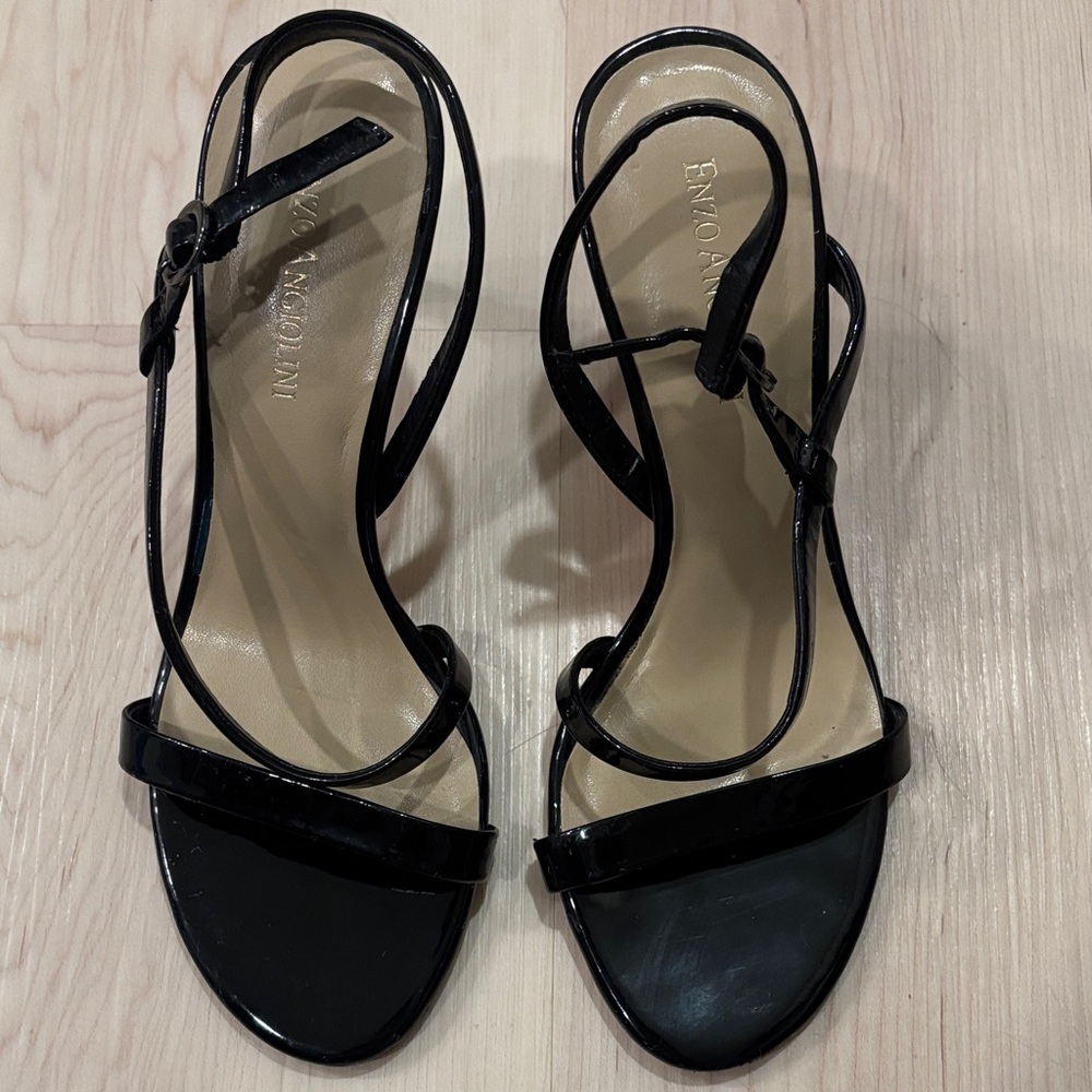 Enzo Angiolini Glossy Black Heeled Sandals Size 7